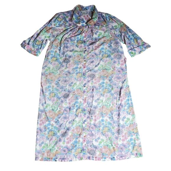 Vintage Models Coat House‎ Dress Robe Snap Floral Granny Cottage M Pastel Cotton - Picture 4 of 7